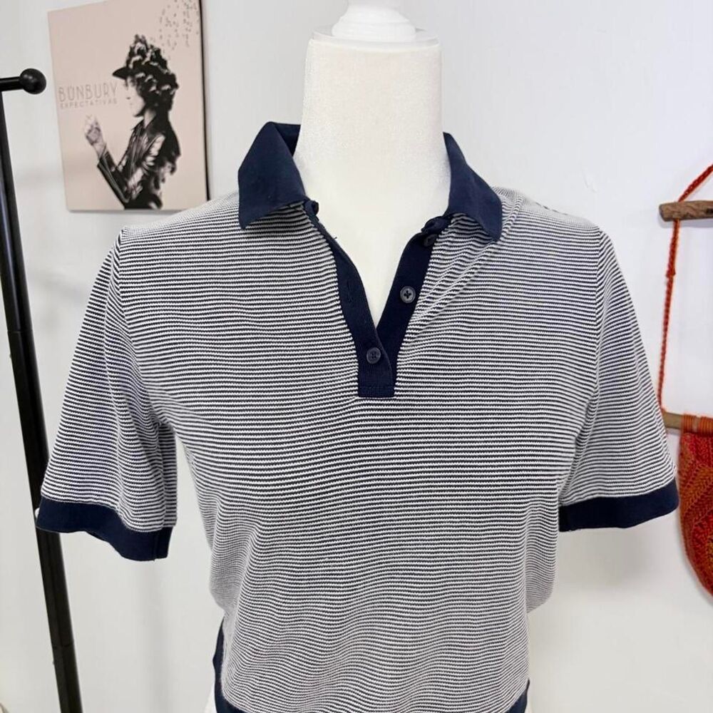 Madewell Women's Navy Striped Shrunken Polo Tee